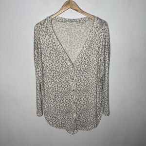 Z Supply Leopard V-neck Call Rib Hacci Cardigan Sweater Oversized Women's Small